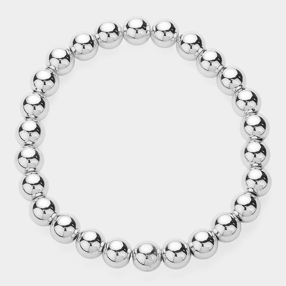 Silver Stainless Steel Ball Beaded Casual Everyday Simple Bracelet